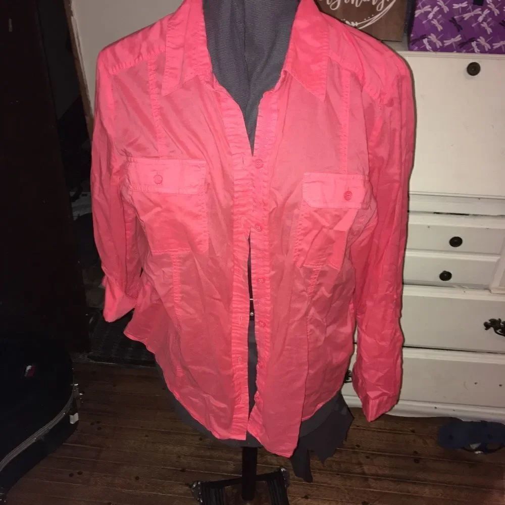 Chico’s 2 semi sheer pink Barbiecore button down blouse